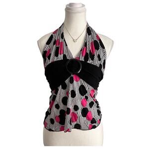 Hot Fash Super Vintage 90s Early 2000s Y2K Haltered Plunging Polka Dot Top